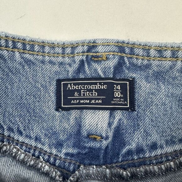 Abercrombie & Fitch 24 / 00 A&F Mom Jean Denim Blue High Rise Cut-Off Light Wash - Picture 7 of 11